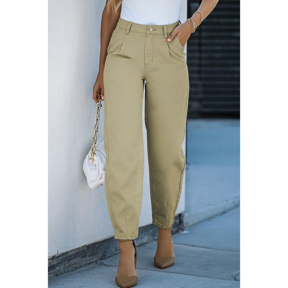Azura Exchange  Khaki Solid High Waist Casual Pants - Picture 10 of 13